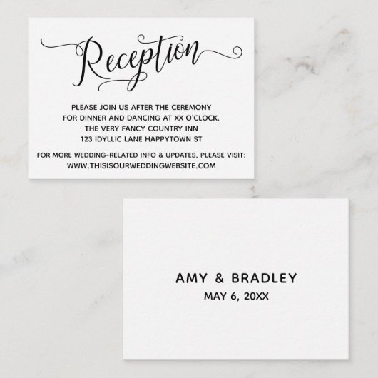 Carte D'accompagnement Réception De Mariage Simple Et Élégante (Devant / Derrière)