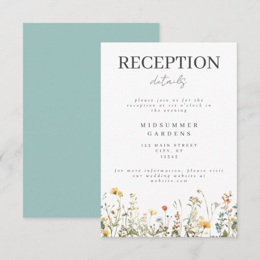 Carte D'accompagnement Réception De Mariage Simple Fleur sauvage (Devant / Derrière)