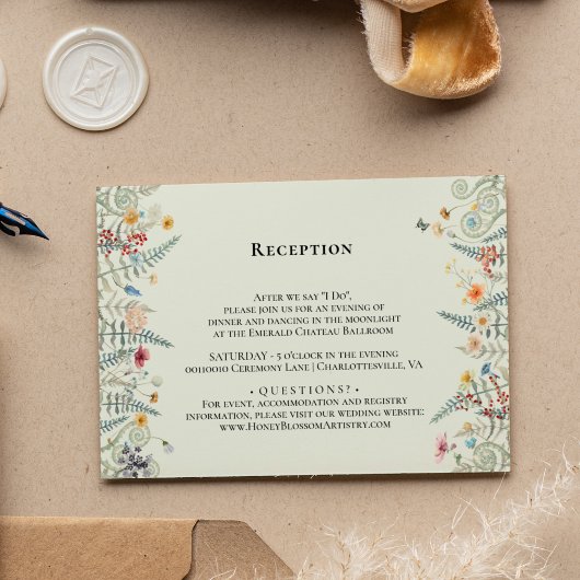 Carte D'accompagnement Réception de mariage simple Fleur sauvage Fern Min