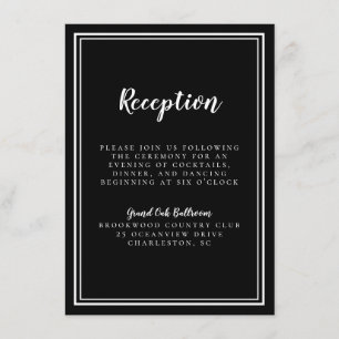Carte D'accompagnement Réception de mariage simple noir et blanc Cadre Cl