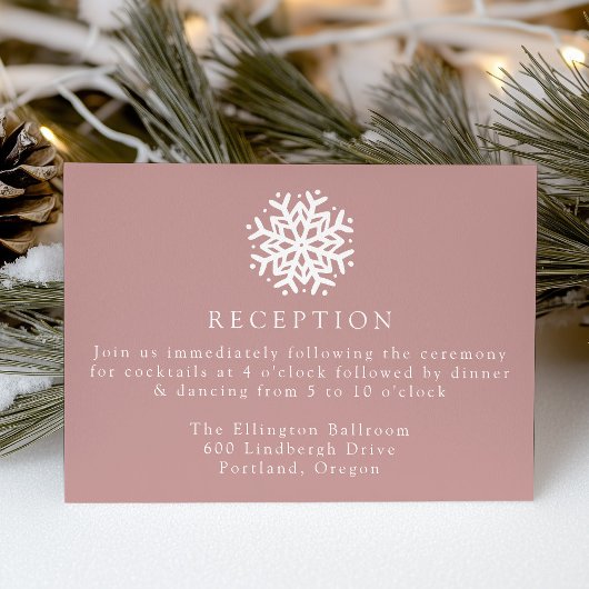 Carte D'accompagnement Réception de mariage Simple Snowflake Dusty Rose