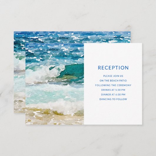 Carte D'accompagnement réception de mariage sur la plage tropicale (Devant / Derrière)