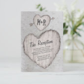 Carte D'accompagnement Réception de mariage sur un bouleau au cœur sculpt (Debout devant)