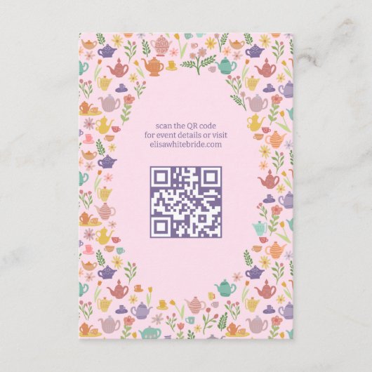 Carte D'accompagnement Réception de mariage Tea Party Code QR personnalis (Devant)