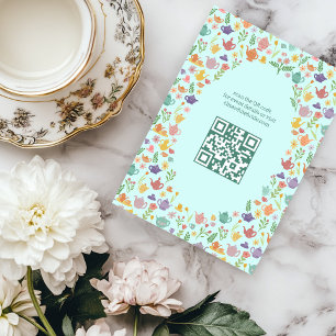 Carte D'accompagnement Réception de mariage Tea Party Code QR personnalis