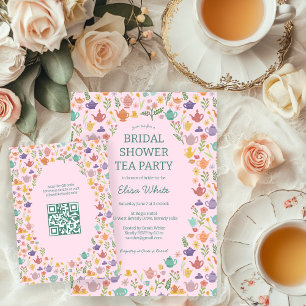 Carte D'accompagnement Réception de mariage Tea Party Code QR personnalis