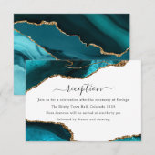 Carte D'accompagnement Réception de mariage Teal et Agate dorée (Devant / Derrière)
