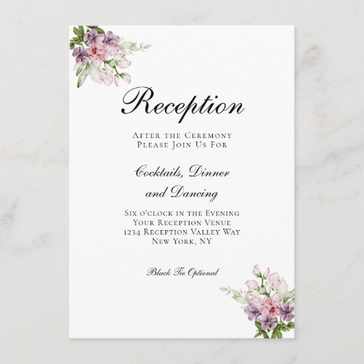 Carte D'accompagnement Réception de mariage traditionnel floral vert rose (Devant)