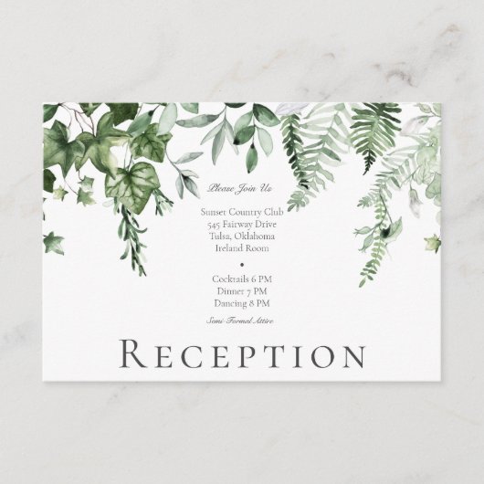 Carte D'accompagnement Réception de mariage verte de lierre rustique & Sa (Devant)