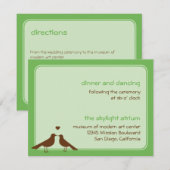 Carte D'accompagnement Réception de mariage verte des inséparables contem (Devant / Derrière)