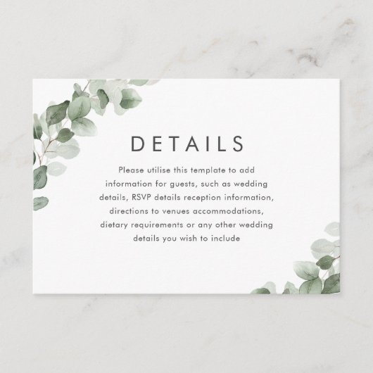 Carte D'accompagnement Réception de mariage verte moderne Détails (Devant)