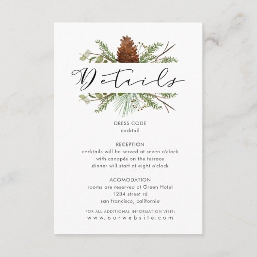 Carte D'accompagnement Réception de verdure en forêt de pins d'hiver (Devant)