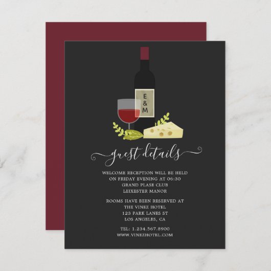 Carte D'accompagnement Réception de vin et fromage Monogramme Détails au  (Devant / Derrière)