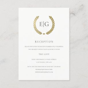 CARTE D'ACCOMPAGNEMENT RÉCEPTION ÉLÉGANTE FAUX OR LAUREL FLORAL WREATT