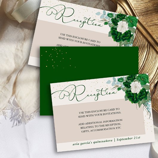 Carte D'accompagnement Réception Emerald Green et Ivory Rose