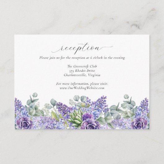Carte D'accompagnement Réception en ligne du Mariage Floral Violet (Devant)
