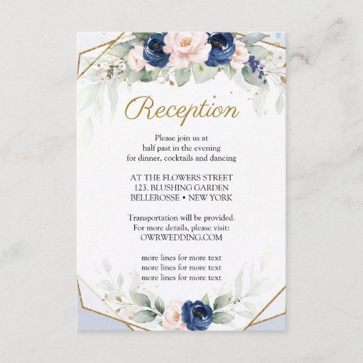 Carte D'accompagnement Réception en or Fsuc Floral Fsuc Marine et Blush (Devant)
