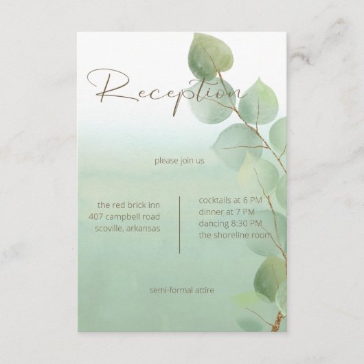 Carte D'accompagnement Réception Eucalyptus Laver Aquarelle Verte (Devant)