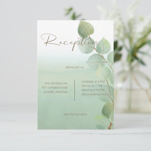 Carte D'accompagnement Réception Eucalyptus Laver Aquarelle Verte (Debout devant)