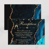 Carte D'accompagnement Réception Fausses Paillettes Agate Sarcelle et Or (Devant / Derrière)