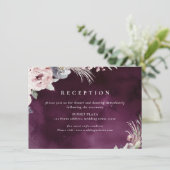 Carte D'accompagnement Réception fleurie boho rustique prune et rose pous (Debout devant)