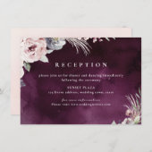 Carte D'accompagnement Réception fleurie boho rustique prune et rose pous (Devant / Derrière)