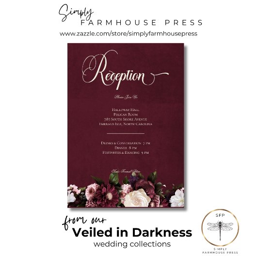 Carte D'accompagnement Réception florale à la crème bordeaux foncée