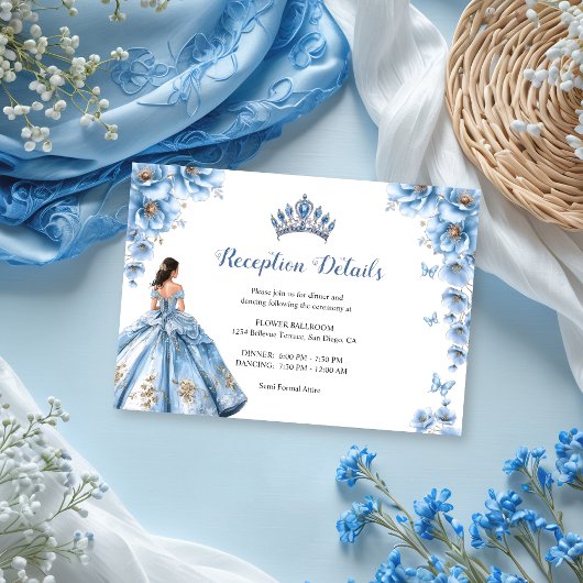 Carte D'accompagnement Réception Florale Dusty Blue Princess Quinceañera