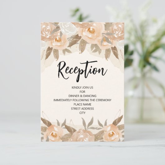 Carte D'accompagnement Réception Florale Rustique Peach (Debout devant)