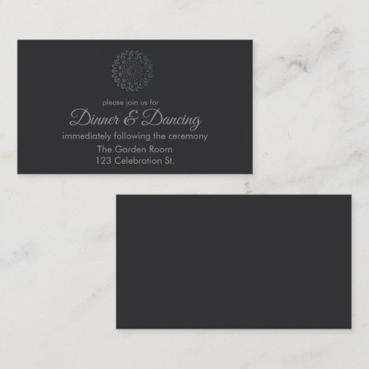 Carte D'accompagnement Réception Mandala en papier noir moderne (Devant / Derrière)
