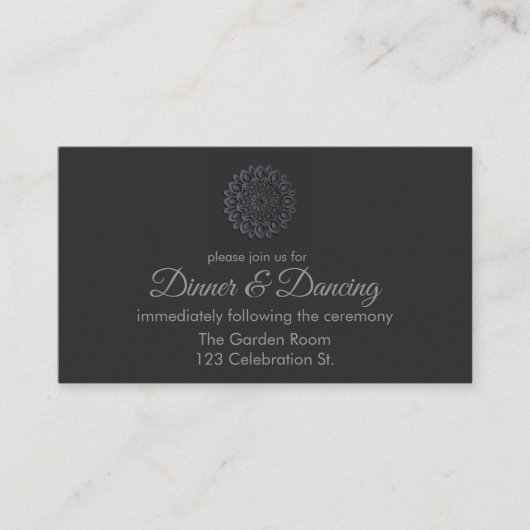 Carte D'accompagnement Réception Mandala en papier noir moderne (Devant)