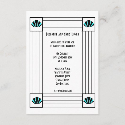 Carte D'accompagnement Réception mariage Art déco bleu (Dos)