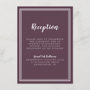 Carte D'accompagnement Réception Mariage classique violet blanc simple