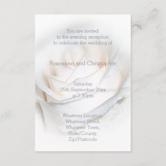 Carte D'accompagnement Réception mariage design rose blanche (Dos)