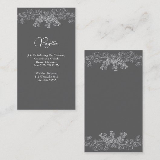 Carte D'accompagnement Réception Mariage Eucalyptus Art Gris Simple (Devant / Derrière)