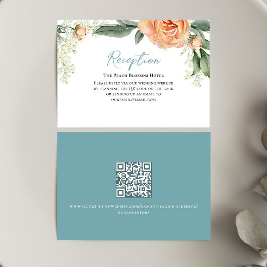Carte D'accompagnement Réception Mariage Pêche Floral QR Code