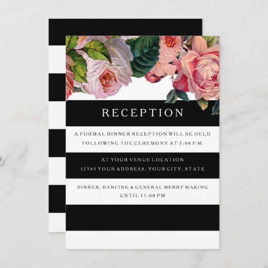 Carte D'accompagnement Réception MODERNE Chic Rayures larges avec Roses a (Devant / Derrière)