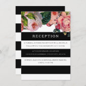 Carte D'accompagnement Réception MODERNE Rayures larges avec Roses ancien (Devant / Derrière)