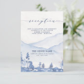 Carte D'accompagnement Réception Mountain Rustic Blue Watercolor (Debout devant)
