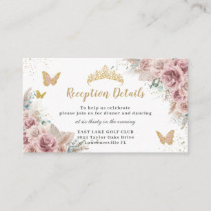 Carte D'accompagnement Réception Pampas Quinceañera en fleurs beige