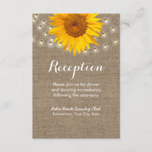 Carte D'accompagnement Réception rustique de tournesol et de toile de