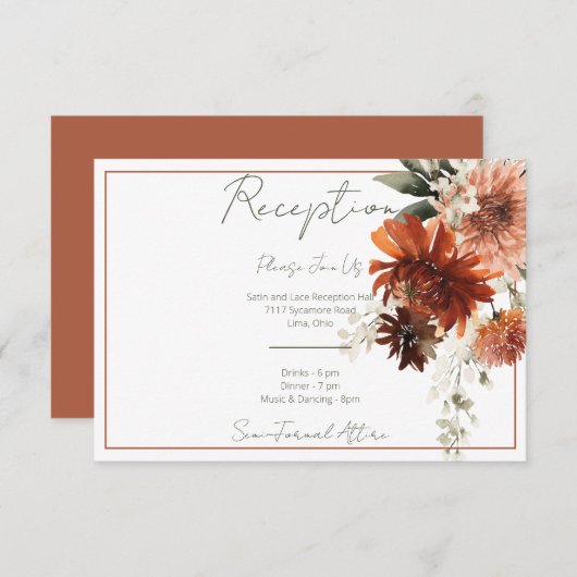 Carte D'accompagnement Réception Rustique Fleurs Rouges En Terracotta (Devant / Derrière)