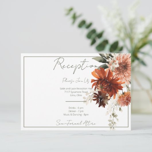 Carte D'accompagnement Réception Rustique Fleurs Rouges En Terracotta (Debout devant)