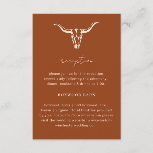 Carte D'accompagnement Réception Simple Western Bohème Crâne de Vache (Devant)