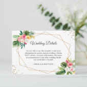 Carte D'accompagnement Réception Tropical Floral Gold Wedding Détails (Debout devant)
