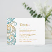 Carte D'accompagnement Réception turquoise & Gold Paisley, Mariage indien (Debout devant)