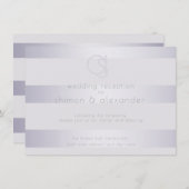 Carte D'accompagnement Réception | Violet Silver Shimmer Stripe Monogram2 (Devant / Derrière)