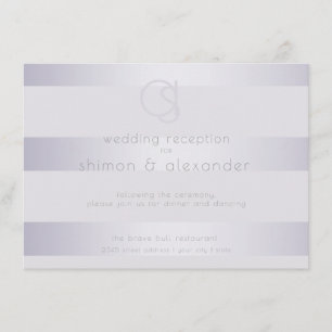 Carte D'accompagnement Réception   Violet Silver Shimmer Stripe Monogram2