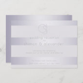 Carte D'accompagnement Réception | Violet Silver Shimmer Stripes Monogram (Devant / Derrière)
