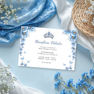Carte D'accompagnement Réception Whimsical Floral Dusty Blue Quinceañera